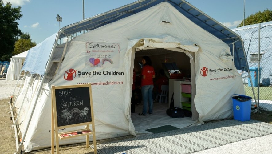 Un campement de save the Children à Amatrice le 27 août 2016