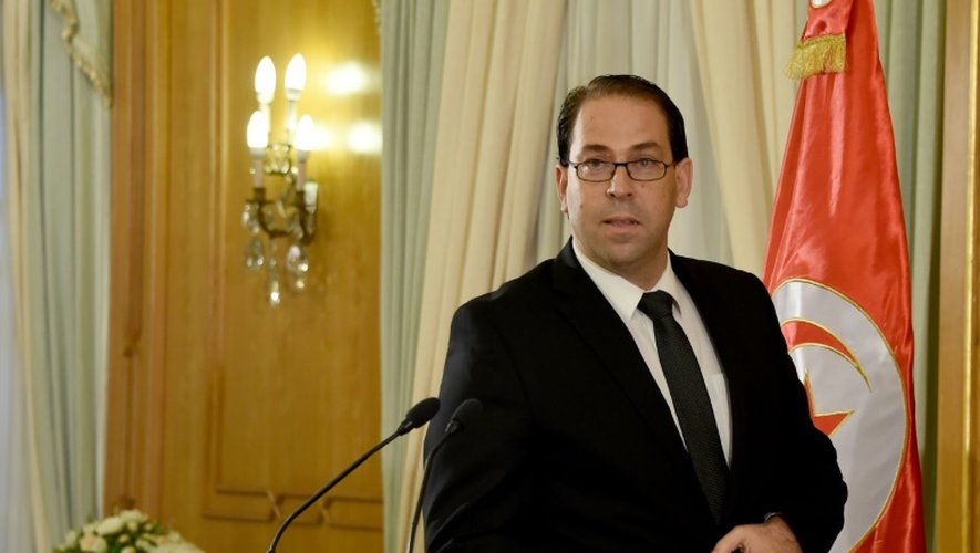 Le premier ministre tunisien Youssef Chahed pendant une conférence de presse de présentation de son nouveau gouvernement, le 20 août 2016 à Carthage