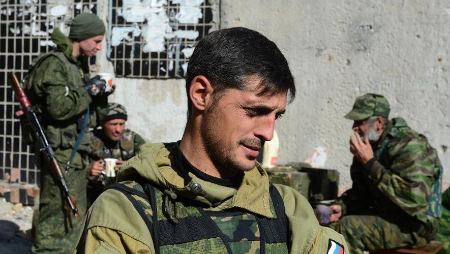 Givi, le commandant séparatiste prorusse, le 9 octobre 2014, dirige l'un des deux "bataillons" qui tentent de prendre le contrôle de l'aéroport de Donetsk