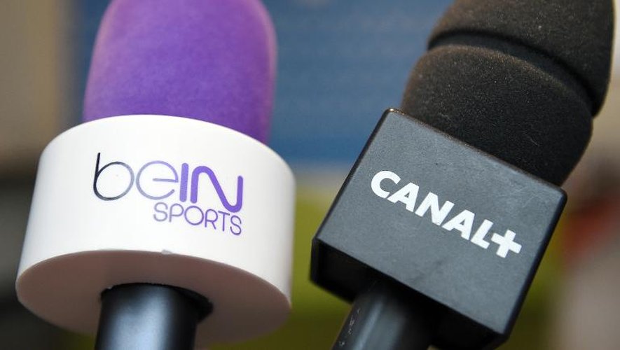 Les chaînes télé beIN Sports et Canal+ se livrent une guerre sans merci sur les droits de fiffusion du Top 14, photo prise le 4 avril 2014 à Paris