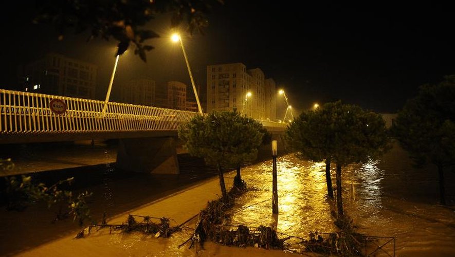 Les berges inondées du fleuve Lez à Montpellier, dans l'Hérault, le 7 octobre 2014