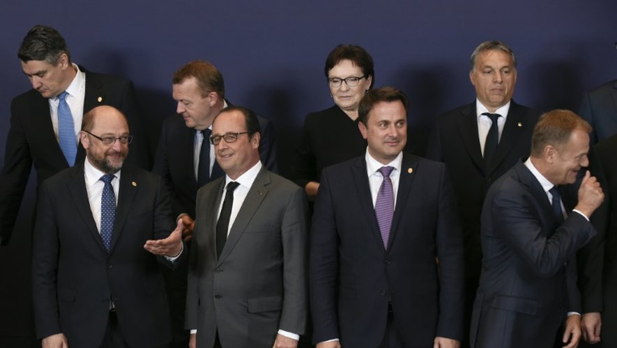 Martin Schulz, François Hollande,  Xavier Bettel et Donald Tusk lors du sommet européen réuni le 15 octobre 2015 à Bruxelles