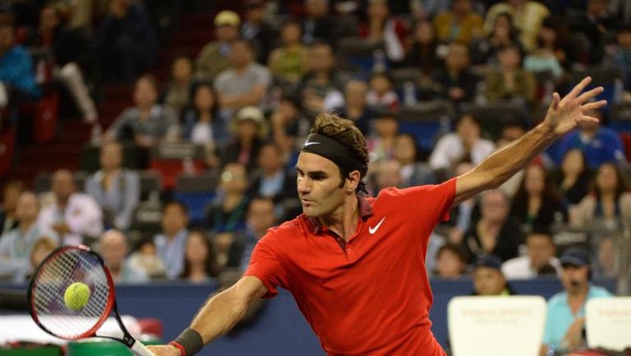 Roger Federer lors de sa demi-finale contre Novak Djokovic, le 11 octobre 2014 à Shanghai