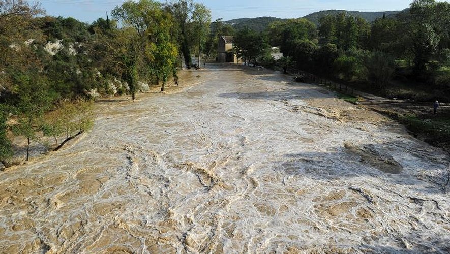 Inondations à Collias, le 10 octobre 2014, dans le Gard