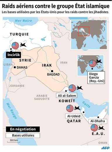 Les bases utilisées par les États-Unis pour les raids contre les jihadistes de l'État islamique