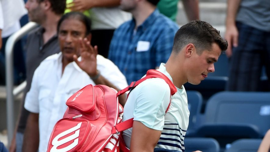 Milos Raonic après sa défaite face à Ryan Harrison à l'US Open de tennis le 31 août 2016 à New York