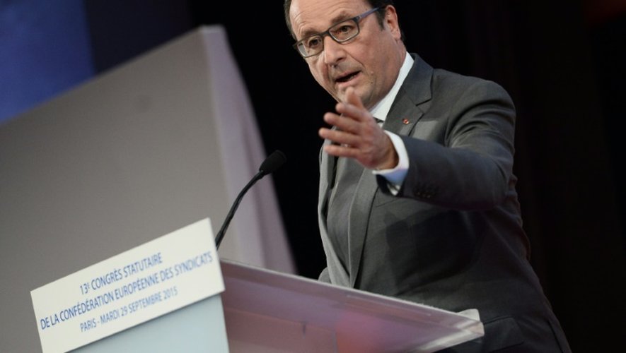 François Hollande lors du 13e congrès des syndicats européens le 29 septembre 2015 à la Mutualité à Paris