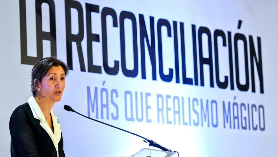 Ingrid Betancourt, ex-otage des Farc, lors d'un forum sur la réconciliation, le 5 mai 2016 à Bogota, en Colombie