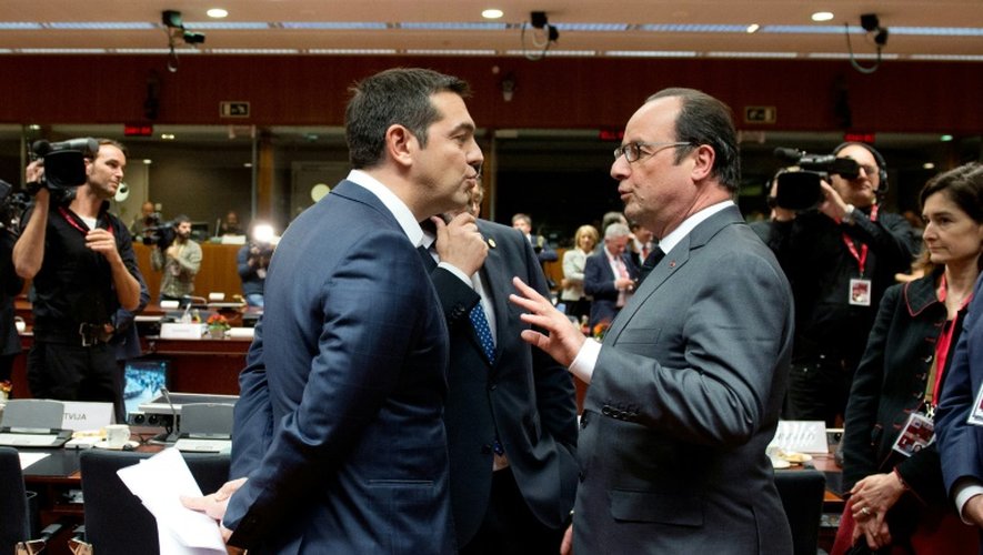 Alexis Tsipras (g) et François Hollande à Bruxelles, le 15 octobre 2015