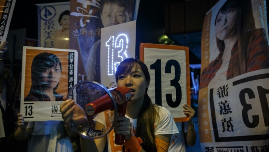 Yau Wai-Ching, candidate du nouveau mouvement Youngspiration, lors des législatives à Hong Kong, le 4 septembre 2016