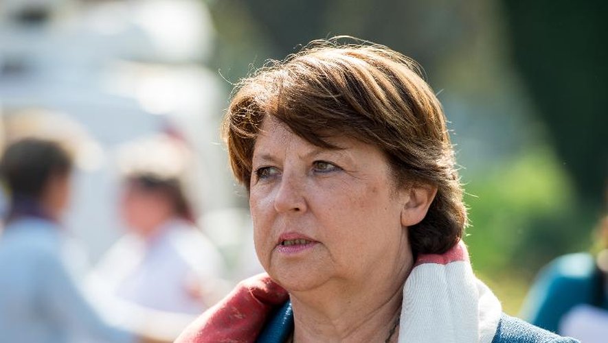 Martine Aubry, maire PS de Lille, le 13 septembre 2014 à Lomme, dans le nord de la France, lors d'un meeting du Parti Socialiste
