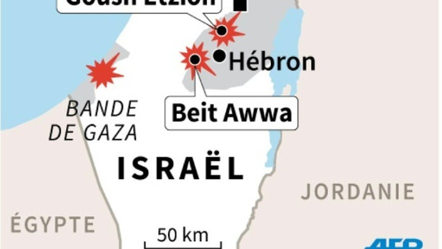 Carte localisant les violences, tirs mortels et attentats survenus dans les territoires palestiniens
