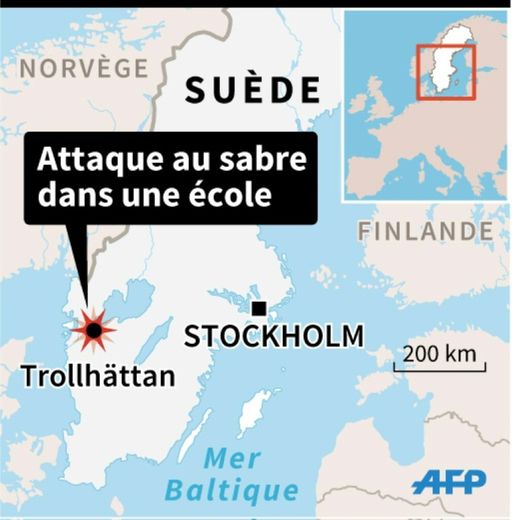 Localisation de l'attaque d'un homme avec un sabre dans une école de Trollhättan en Suède