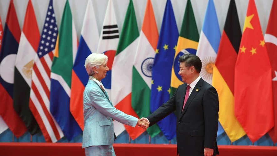 La directrice générale du Fonds Monétaire International (FMI) Christine Lagarde et le président chinois Xi Jinping, hôte du sommet du G20 organisé, à Hangzhou (est de la Chine), le 4 septembre 2016