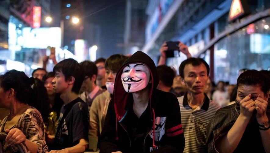 Des manifestants prodémocratie le 19 octobre 2014 dans le quartie Mongkok à Hong Kong