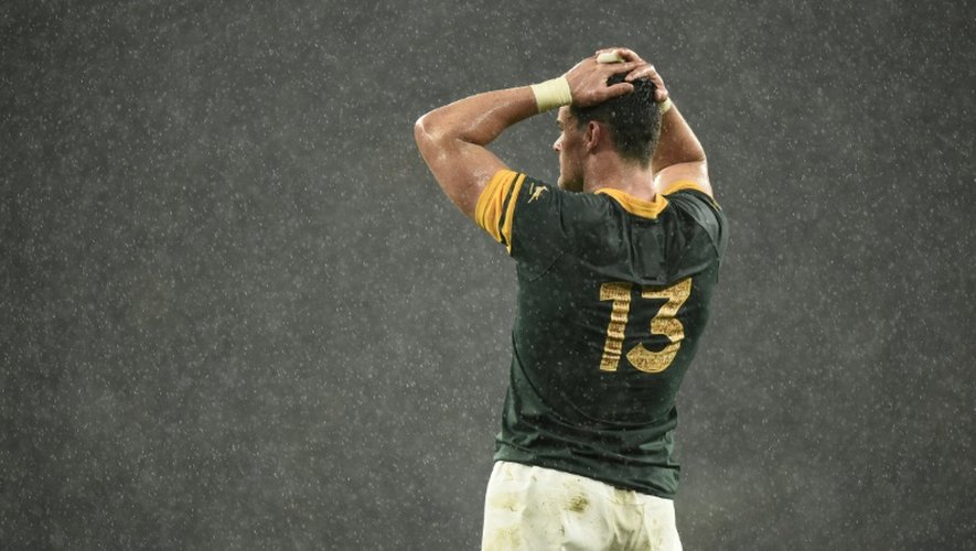La déception du Sud-Africain Jesse Kriel après la défaite face à la Nouvelle-Zélande, en demi-finale du Mondial, le 24 octobre 2015 à Twickenham