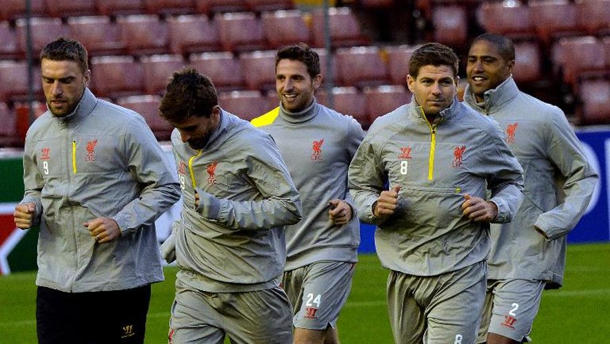 Les joueurs de Liverpool à l'entraînement, le 21 octobre 2014 à Anfield