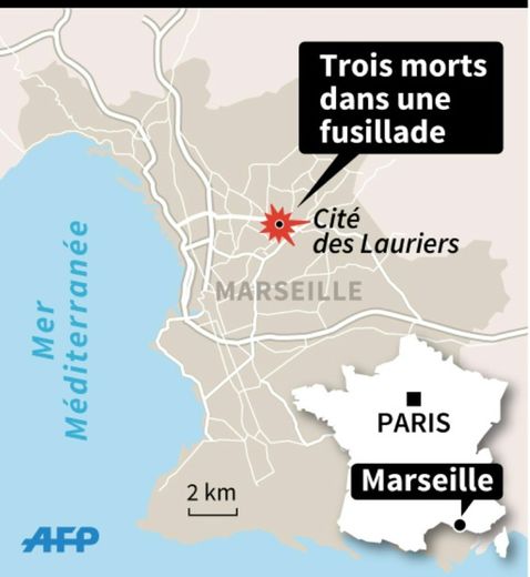 Marseille: carte de localisation de la cité des Lauriers où 3 personnes, dont 2 adolescents, ont été tuées dans une fusillade