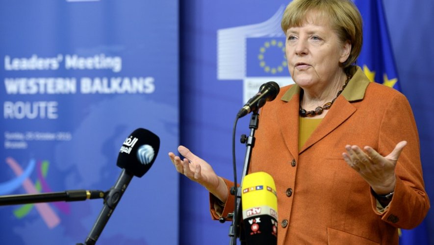 La Chancelière allemande Angela Merkel lors d'un mini-sommet de l'UE à Bruxelles sur la question des migrants, le 25 octobre 2015