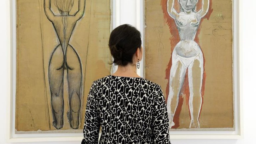 La toile "Les demoiselles d'Avignon" de Picasso, au musée Picasso rénové, le 18 octobre 2014, à l'Hôtel Salé à Paris, lors d'une visite de presse