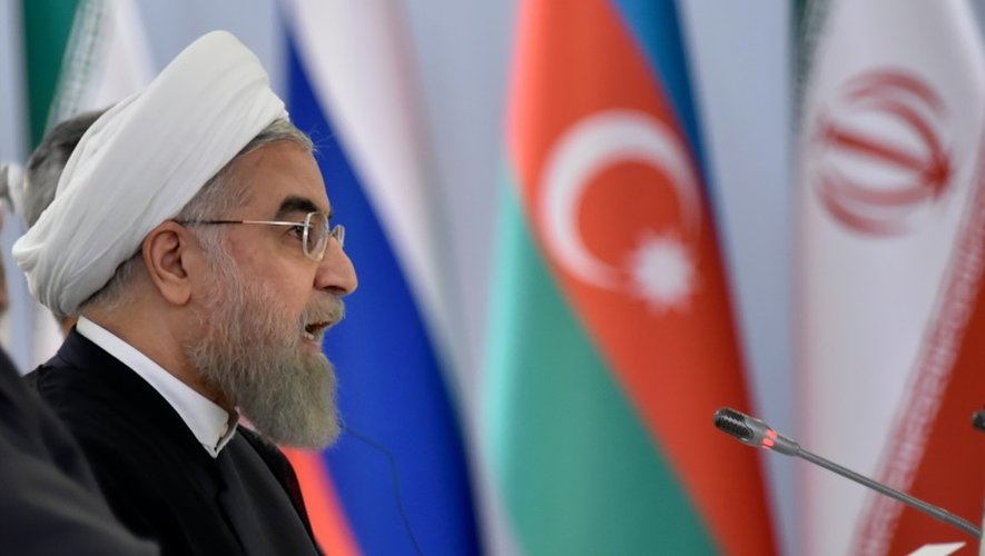 Le président iranien Hassan Rohani lors d'un discours dans le cadre d'une visite à Bakou, le 8 août 2016