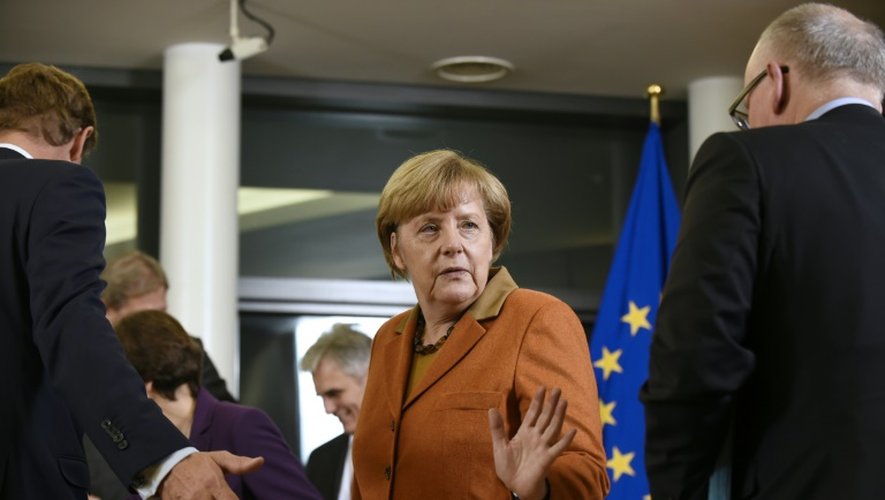 La Chancelière allemande Angela Merkel lors du mini-sommet à Bruxelles sur la question des migrants, le 25 octobre 2015