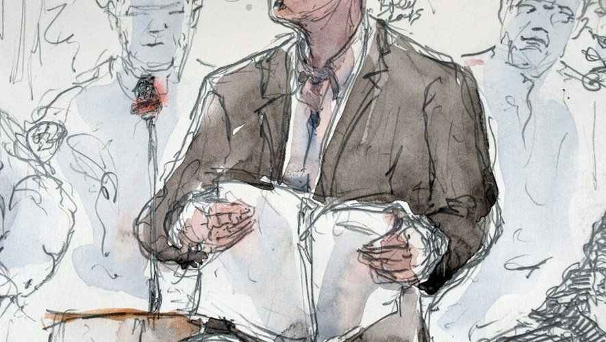 Un croquis montrant Tony Meilhon à son procès à Rennes, dans l'ouest de la France, le 13 octobre 2015