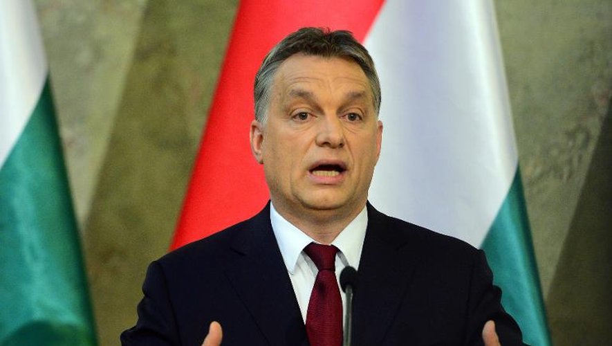 Le Premier ministre hongrois Viktor Orban, le 7 avril 2014 lors d'une conférence de presse à Budapest