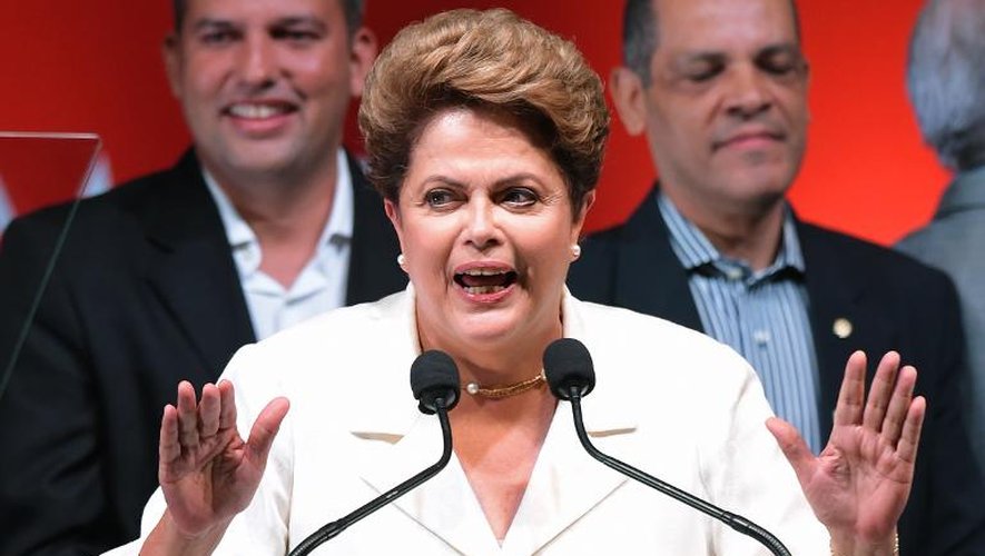La présidente du Brésil, Dilma Rousseff, lors du discours prononcé peu après sa réélection le 26 octobre 2014 à Brsilia