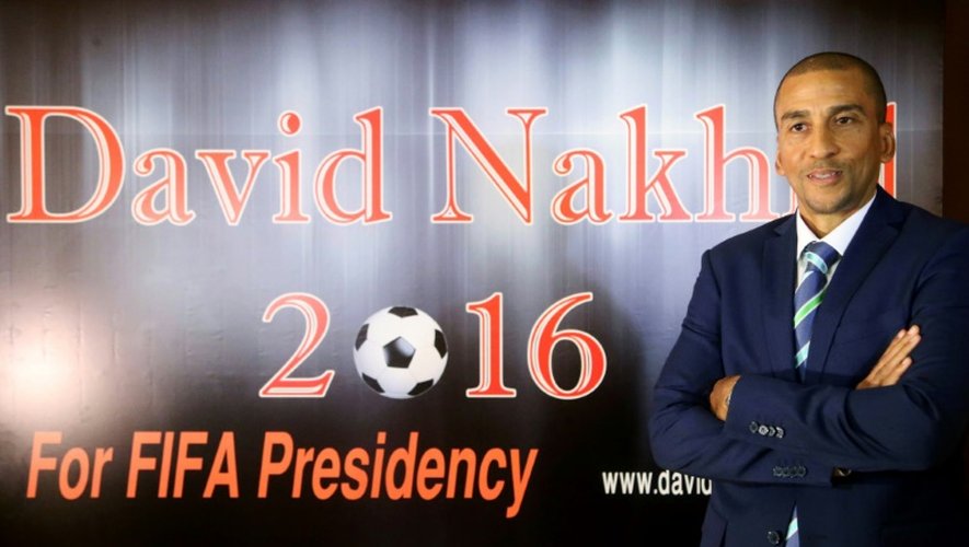 David Nakhid, ex-capitaine de la sélection de Trinité-et-Tobago, lors d'une conférence de presse, le 28 septembre 2015 à Beyrouth