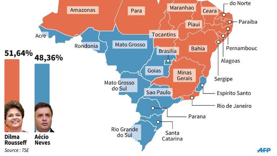 Résultats de l'élection présidentielle au Brésil détaillée par Etat