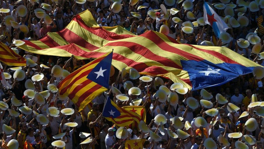 Des partisans de l'indépendance de la Catalogne dans les rues de Barcelone, le 11 septembre 2016