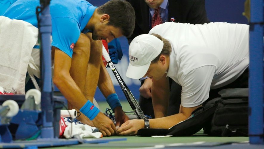 Novak Djokovic a fait appel au personnel médical pour soigner un orteil du pied droit, en finale de l'US Open le 11 septembre 2016