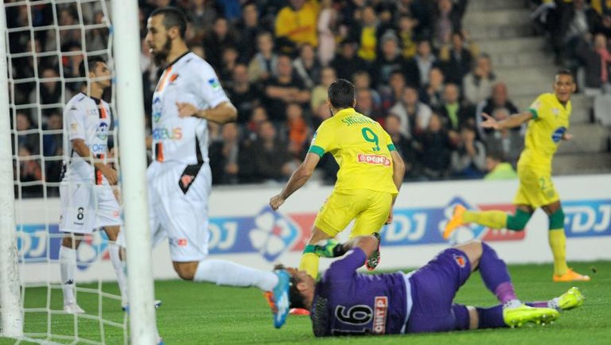 L'attaquant Itay Shechter (N.9), buteur pour Nantes, large vainqueur de Laval en Coupe de la Ligue, le 28 octobre 2014 au stade de la Beaujoire
