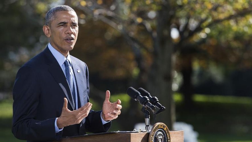 Le président américain Barack Obama fait une déclaration sur les progrès enregistrés dans la lutte contre le virus Ebola, le 28 octobre 2014 à la Maison Blanche, à Washington