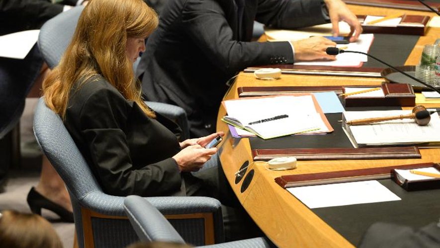 L'ambassadrice d'Israël aux Nations unies Samantha Power, lors d'une réunion du Conseil de sécurité de l'ONU à New York, le 16 septembre 2014