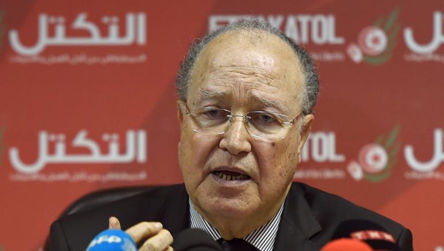 Le président de l'Assemblée constituante tunisienne, Mustapha Ben Jaafar, lors d'une conférence de presse après le résultat officiel des législatives, le 29 octobre 2014 à Tunis