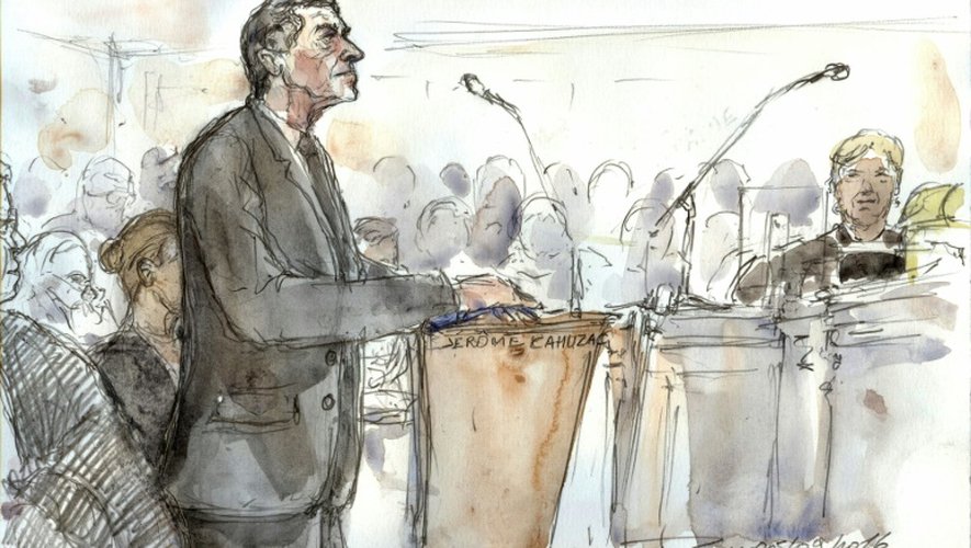Croquis d'audience représentant l'ex-ministre du Budget Jérôme Cahuzac lors de son procès, le 5 septembre 2016 à Paris