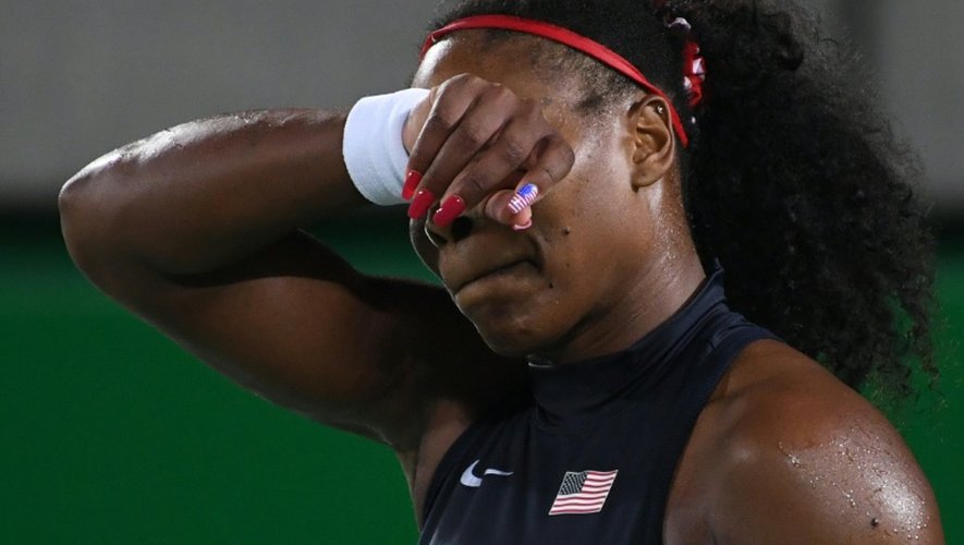 Serena Williams réagit après avoir perdu un point face à Elina Svitolina, le 9 août 2016 lors des Jeux de Rio
