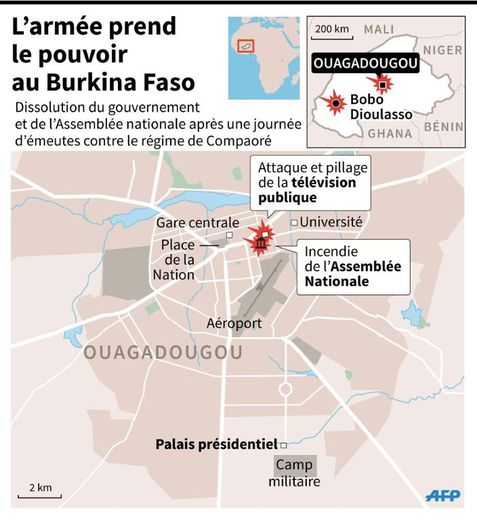 Carte de Ouagadougou localisant les violences
