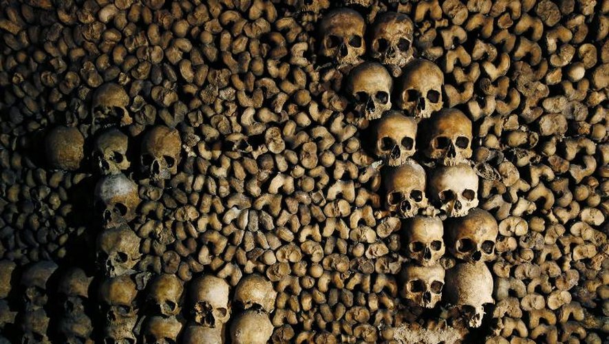 Mur d'ossements dans les Catacombes de Paris