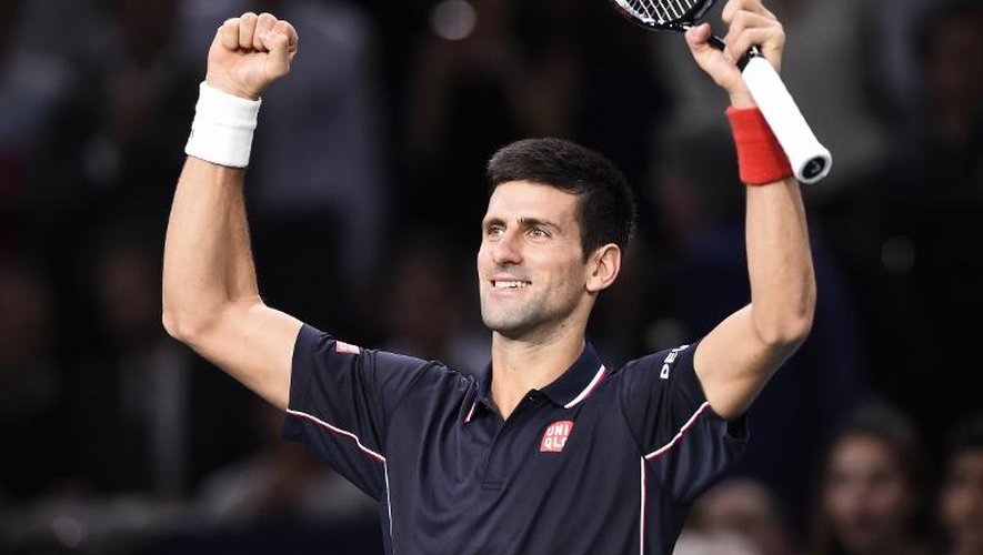 Le N.1 mondial Novak Djokovic, victorieux du Britannique Andy Murray en quart de finale du Masters 1000 de Paris, le 31 octobre 2014 à Bercy