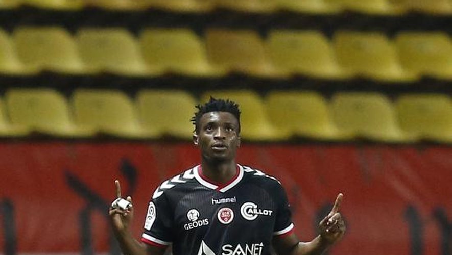 L'attaquant Benjamin Moukandjo, buteur pour Reims contre Monaco, le 31 octobre 2014 au stade Louis II