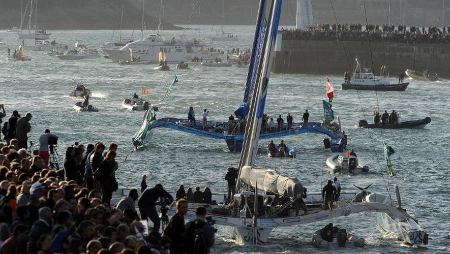 Des bateaux engagés dans la Route du Rhum, le 1er novembre 2014 à Saint-Malo, à la veille du départ de la course transatlantique