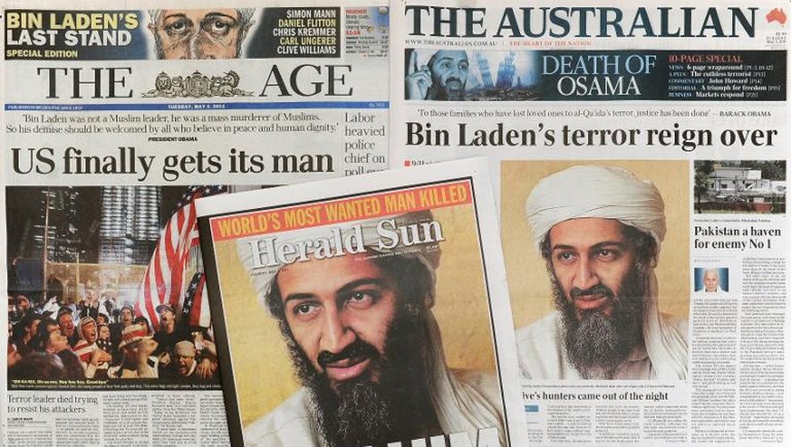 Des "Une" de journaux australiens, le 3 mai 2011 à Melbourne, après la mort d'Oussama Ben Laden au Pakistan