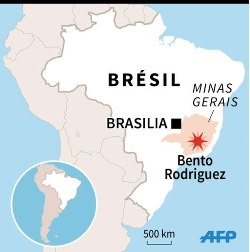 Brésil: carte de localisation de la rupture d'un barrage à Bento Rodriguez