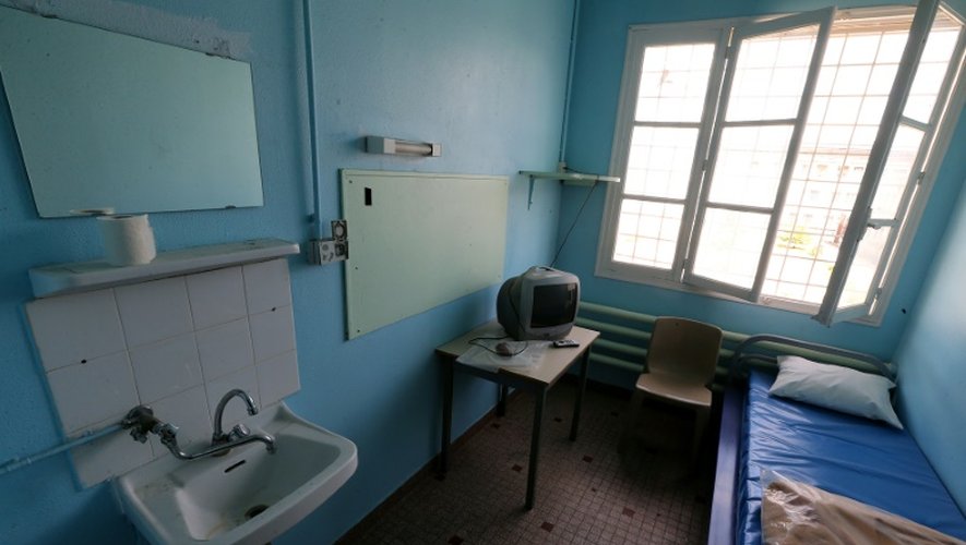 L'intérieur d'une cellule le 4 août 2015 à la prison de Clairvaux à Ville-sous-la-Ferte