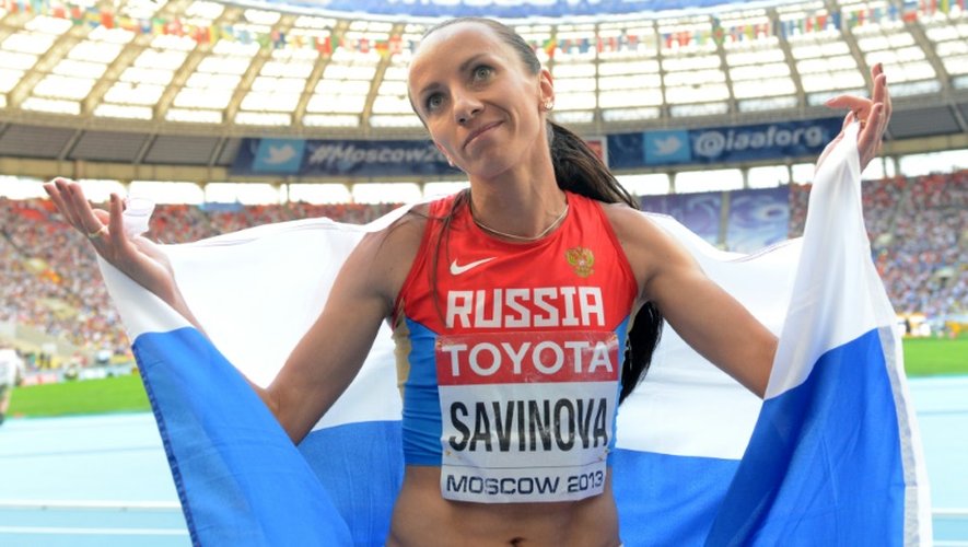 La demi-fondeuse Mariya Savinova, symbole du dopage russe, ici médaillée d'argent lors des Mondiaux de Moscou, le 18 août 2013