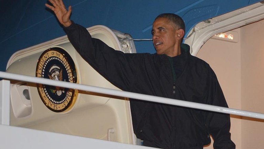 Le président des Etats-Unis Barack Obamasur le point de quitter Washington, le 9 novembre 2014, pour une tournée en Chine, Birmanie et Australie