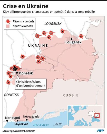 Carte de l'Ukraine, réalisée le 7 novembre 2014, avec les derniers affrontements